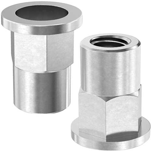 Клепальна гайка відкрита півшестигранна з буртиком